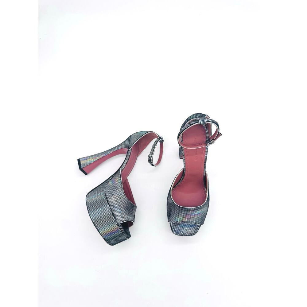 Amina Muaddi Bianca Holographic Silver Platform Y2K Sandals EU 38